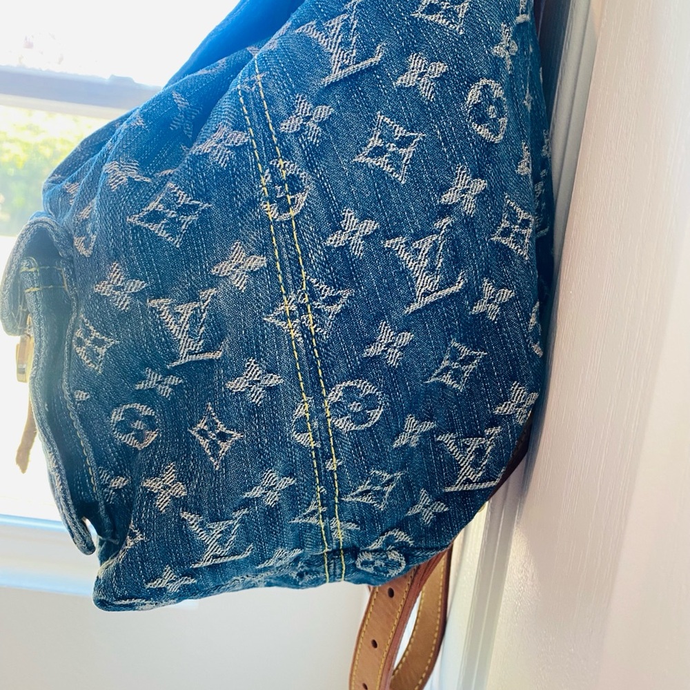Louis Vuitton Denim Monogram Backpack with Tan Leather Accents - Picture 6 of 15